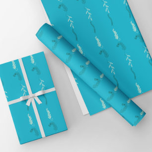 Blumendoodles auf Türkis Geschenkpapier Set