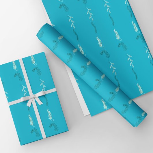 Blumendoodles auf Türkis Geschenkpapier Set