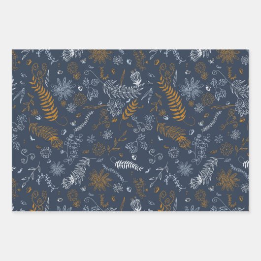 Blumendoodles in blau geschenkpapier set (Vorderseite 3)