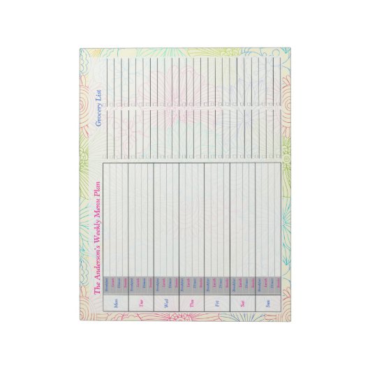 Blumendoodles Personalisiertes Menü Notizblock (Rotiert)