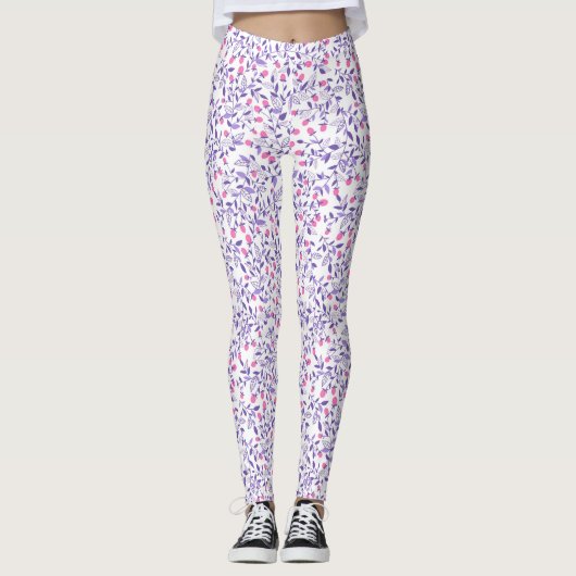 Blumendoodles, rosa und violett leggings (Vorderseite)