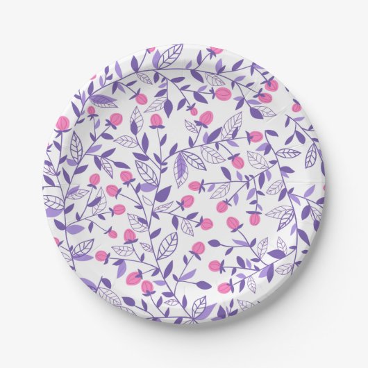 Blumendoodles, rosa und violett pappteller (Vorderseite)