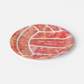 Blumendoodles Rotes Volleyball Pappteller (Schrägansicht)