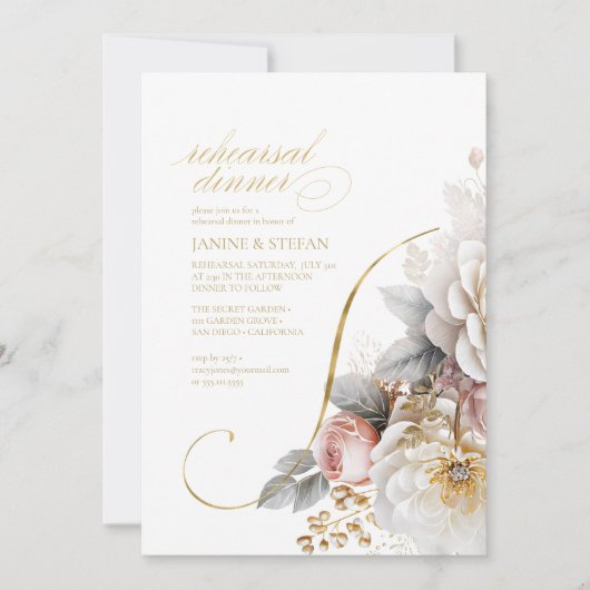 Blumendrama Hochzeit Probe Dinner ID1022 Einladung (Vorderseite)