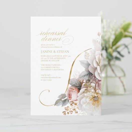 Blumendrama Hochzeit Probe Dinner ID1022 Einladung (Stehend Vorderseite)