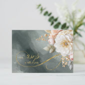 Blumendrama Hochzeit QR Code Green ID1022 RSVP Karte (Stehend Vorderseite)