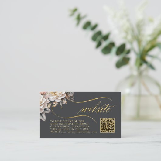 Blumendrama Hochzeit QR Code Kohle ID1022 Begleitkarte (Stehend Vorderseite)
