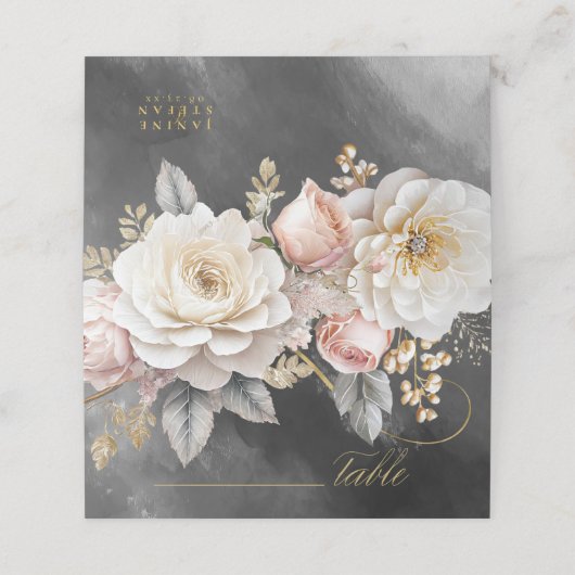 Blumendrama Wedding Charcoal-ID1022 Platzkarte (Außenseite Aufgefaltet)
