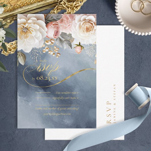 Blumendrama Wedding Dusty Blue ID1022 RSVP Karte