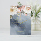 Blumendrama Wedding Dusty Blue ID1022 RSVP Karte (Stehend Vorderseite)