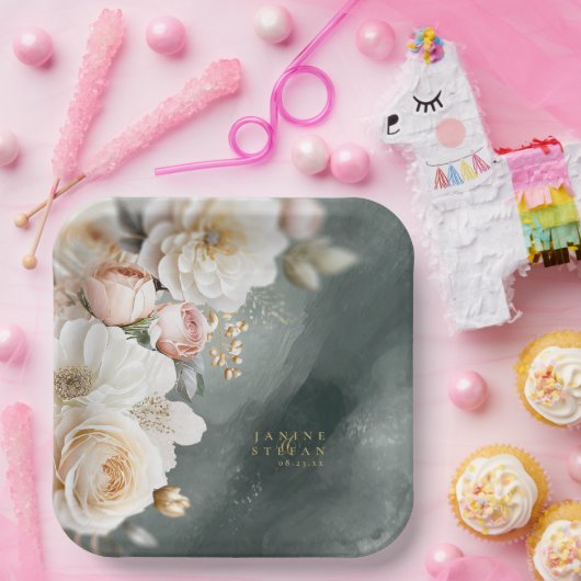 Blumendrama Wedding Green ID1022 Pappteller (Party)