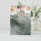 Blumendrama Wedding Green ID1022 RSVP Karte (Stehend Vorderseite)