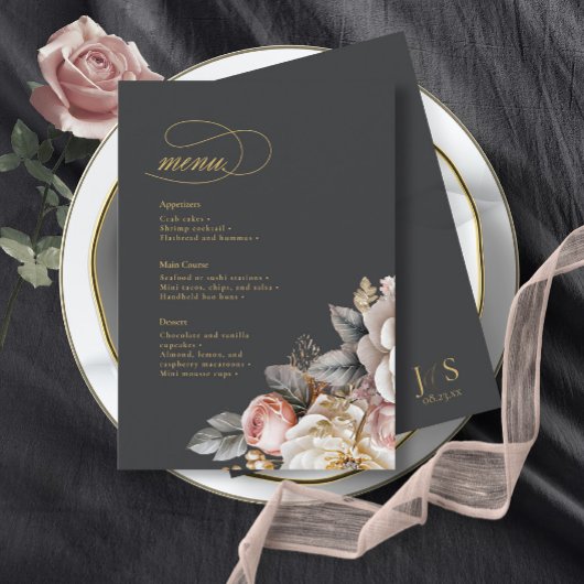 Blumendrama Wedding Menu, Kohle ID1022 Menükarte