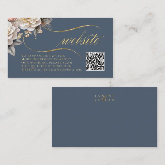 Blumendrama Wedding QR Code Blue ID1022 Begleitkarte (Vorne/Hinten)