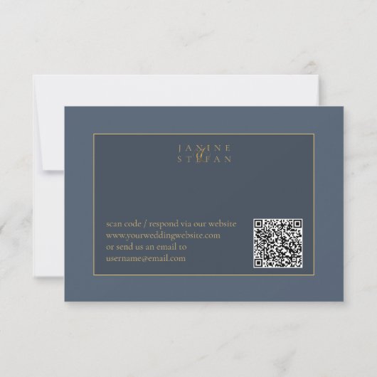 Blumendrama Wedding QR Code Blue ID1022 RSVP Karte (Rückseite)