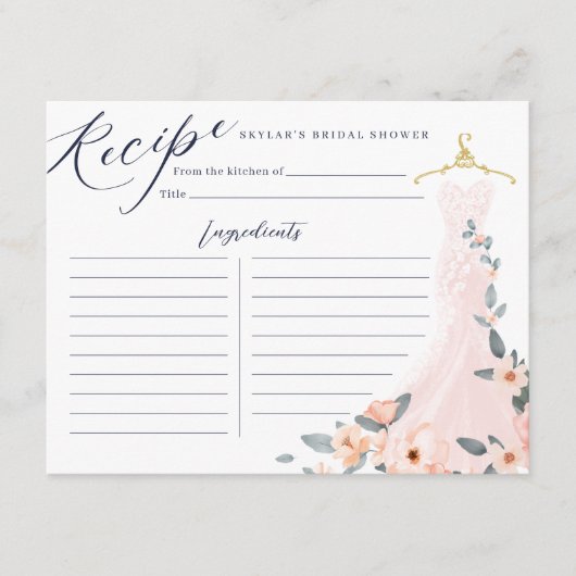 Blumendress Brautparty Rezept-Karte Begleitkarte (Vorderseite)