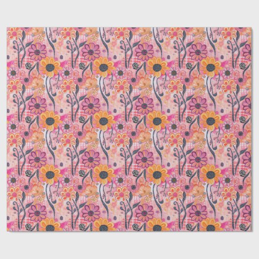 Blumendruck - Abstrakte Blume und Wein Geschenkpapier (Flach)