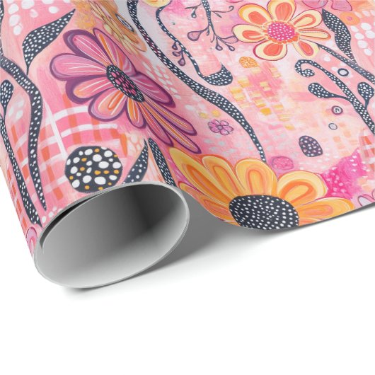 Blumendruck - Abstrakte Blume und Wein Geschenkpapier (Rolleneckpunkt)