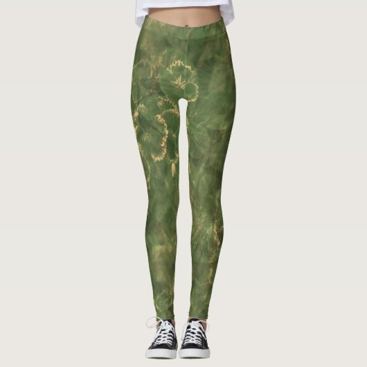 Blumendruck Grüne Leggings (Vorderseite)