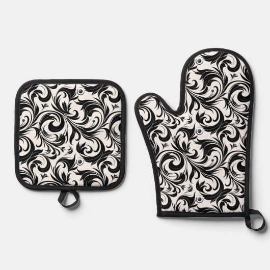Blumendruck Ofenhandschuh & Topflappen-Set (Vorderseite)
