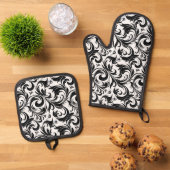 Blumendruck Ofenhandschuh & Topflappen-Set (Oben Unten)