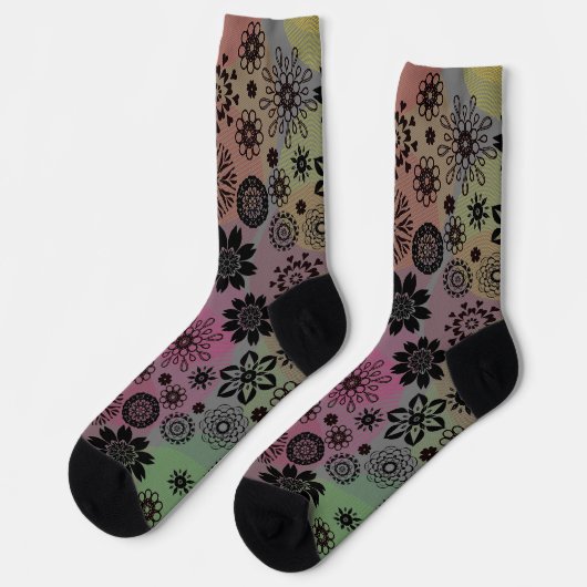 Blumendruck Pop Art Muster Niedlich Girly Boho Gra Socken (Linkes Detail)