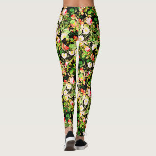 Blumendruck Rose Rosa und Weiß Blume auf Schwarz Leggings