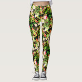 Blumendruck Rose Rosa und Weiß Blume auf Schwarz Leggings (Vorderseite)