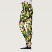 Blumendruck Rose Rosa und Weiß Blume auf Schwarz Leggings (Links)