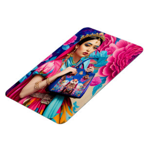 Blumendruckerin mit Handtasche Magnet