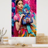 Blumendruckerin mit Handtasche Poster (Küche)