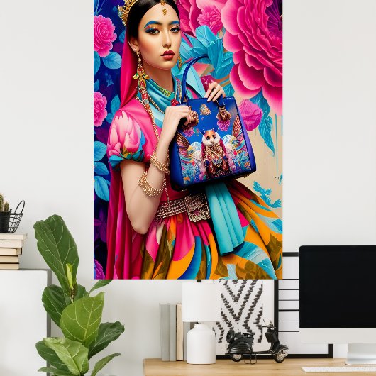 Blumendruckerin mit Handtasche Poster (Heimbüro)