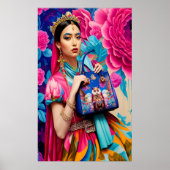 Blumendruckerin mit Handtasche Poster (Vorne)