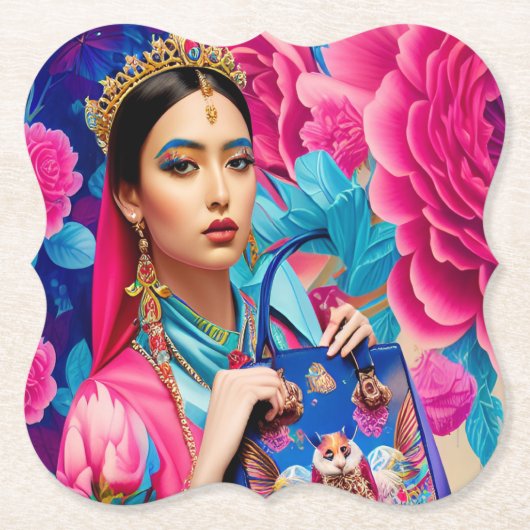 Blumendruckerin mit Handtasche Untersetzer (Vorderseite)