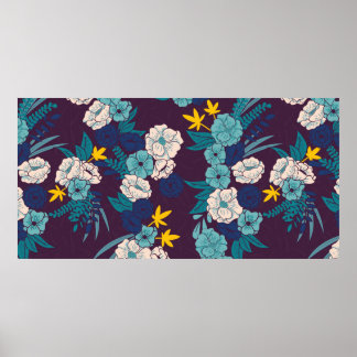 Blumendschungel mit Schlangen nahtlos, tropisch Poster