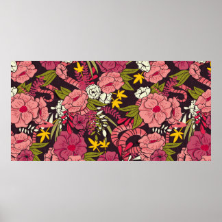 Blumendschungel mit Schlangen, tropische Blume Poster