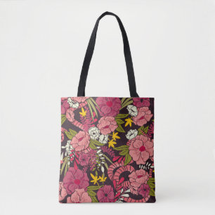 Blumendschungel mit Schlangen, tropische Blume Tasche
