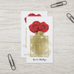 Blumenduft-Parfümflasche rote Rosen Gold Glamour Visitenkarte