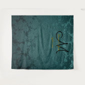 Blumendunkel, Aquamarin Schwarz-Gold-Monogram-Foto Wandteppich (Vorderseite (Horizontal))