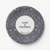Blumendunkelfarbene, monochrome Hochzeit Pappteller (Vorderseite)