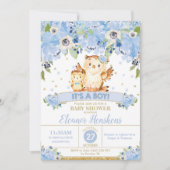 Blumendusche Blue Blumen Baby Boy Einladung (Vorderseite)