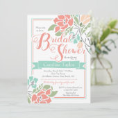 Blumendusche Einladung in Korallen und Aquamarin (Stehend Vorderseite)