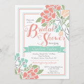 Blumendusche Einladung in Korallen und Aquamarin (Vorne/Hinten)