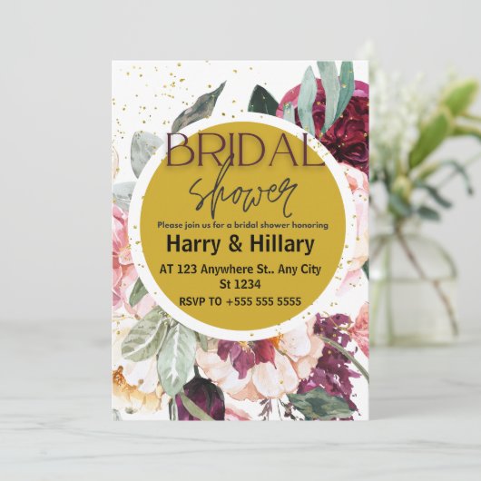 Blumendusche Einladung mit Gold Circle (Stehend Vorderseite)