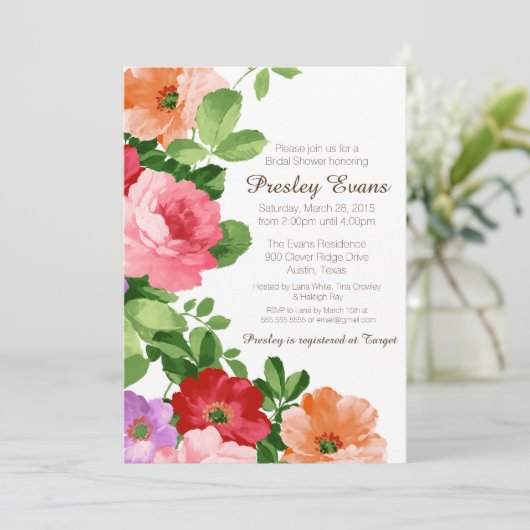 Blumendusche, Einladung, Rose Einladung (Stehend Vorderseite)