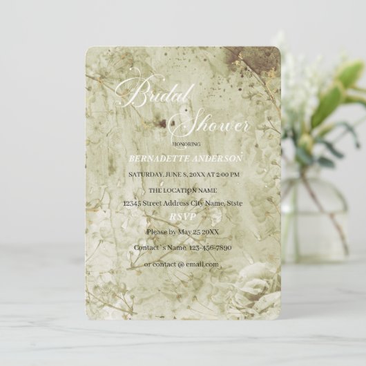 Blumendusche Vintag Bridal Einladung (Stehend Vorderseite)