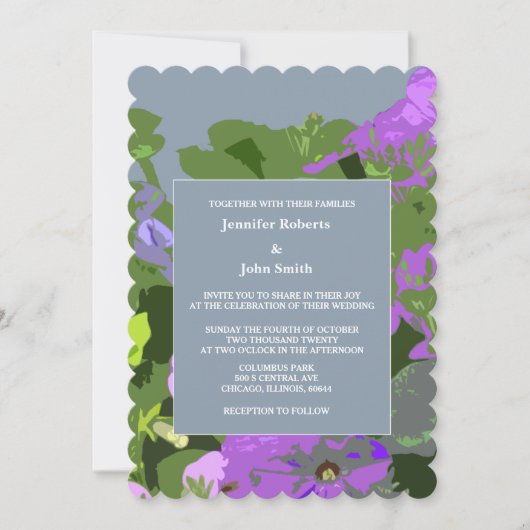 Blumendusty Abstraktes Violett Hochzeitsfeier Einladung (Vorderseite)