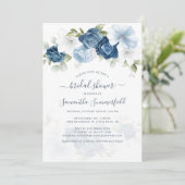 Blumendusty Blaue Grüne Foliage Brautparty Einladung (Stehend Vorderseite)
