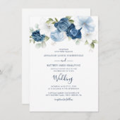 Blumendusty Blaue Grüne Hochzeit Wasserfarbe Einladung (Vorne/Hinten)