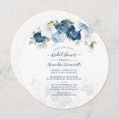 Blumendusty Blauer Blumen Wasserfarbenes Brautpart Einladung (Vorne/Hinten)